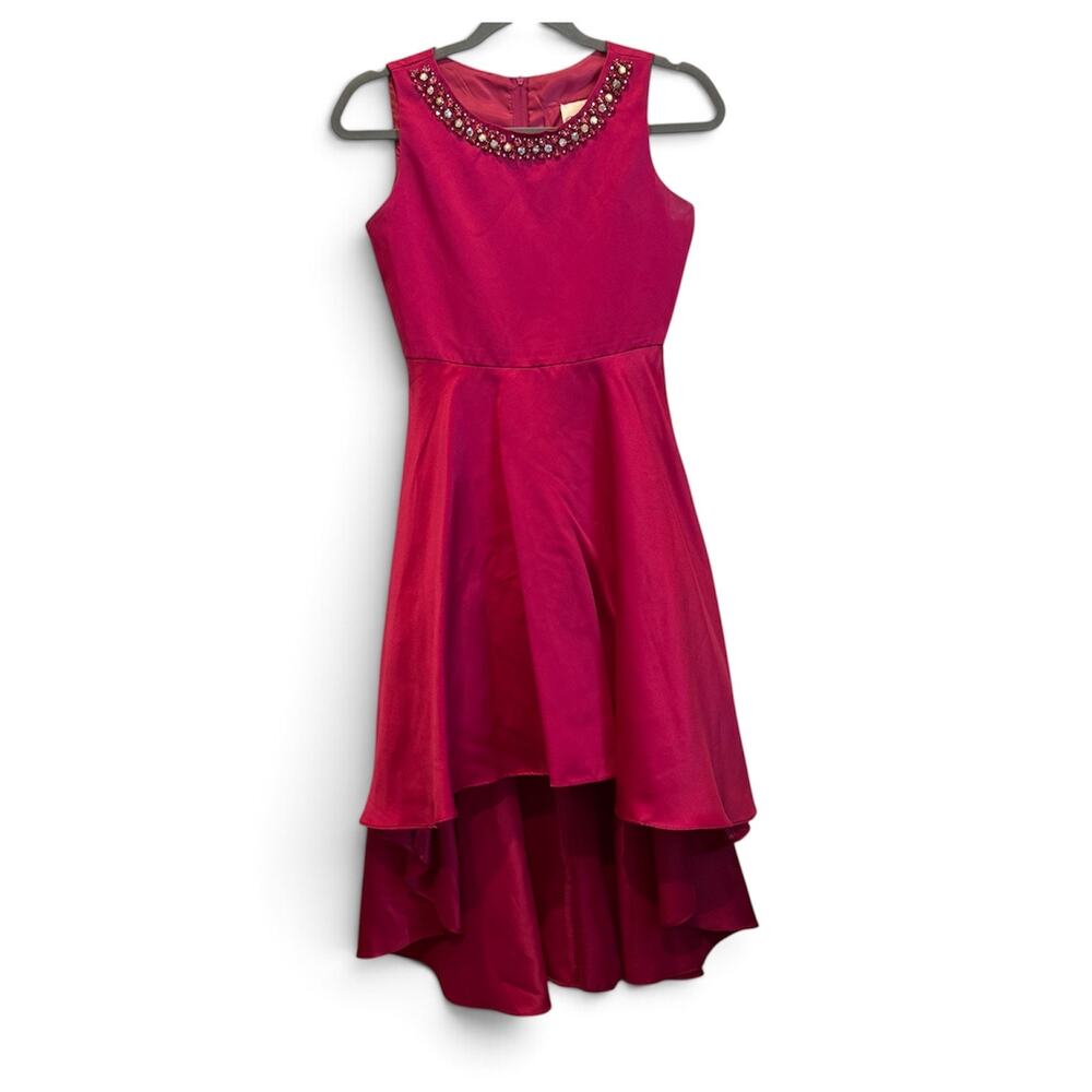 Rare Editions Girls Size 14 Magenta Pink Beaded High Low Formal Party Dress